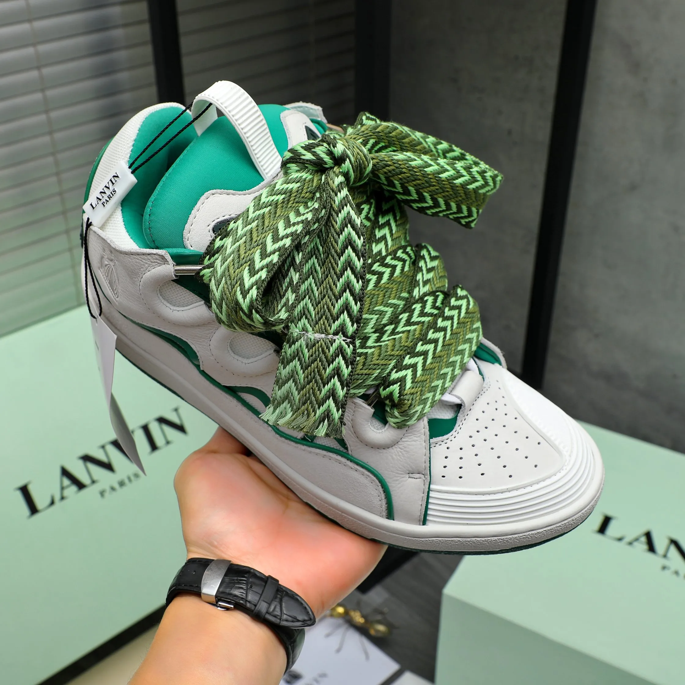 Men's shoes 💰740 [Lanvin] Lanvin high-end quality original couple's casual shoes - Upper: imported pebbled cowhide stitched with breathable mesh - Lining: Lycra elastic lining - Outsole: original rubber outsole - Super high quality control·Fine workmanship: highlighted (high-end·luxury·grade) -Size: 36-45 (45 can be customized)